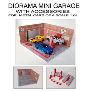 Diorama Model Garage wiht Accessories for Metal Cars of a Scale 1:64. Printable Digital File.