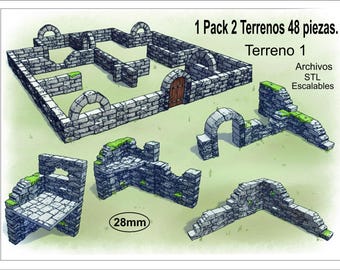 Terrenos modulares. Mazmorras para juegos de rol. STL. Impresión 3D. Piezas modulares para juegos de mesa, juegos de guerra.