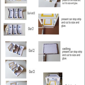 May include: A step-by-step guide on how to build a model garage. The instructions show how to glue together the different pieces of the garage, including the walls, roof, and floor. The final image shows the completed garage.