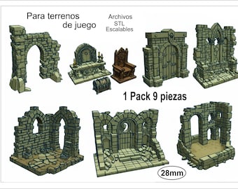 Terrenos modulares. Muros en ruinas. Juegos de rol. STL. Impresión 3D. Piezas para tableros de juegos de rol y juegos de guerra.