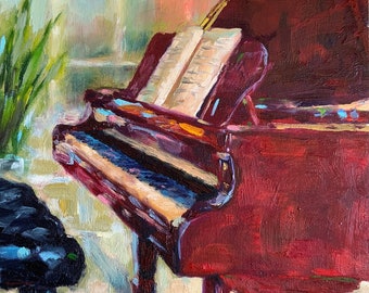 Piano Painting Music Original Art 12" by 9" Interior Classical Grand Piano Oil Painting Still Life Artwork Living Room Art by RoseGeorgiART