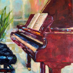 Piano Painting Music Original Art 12" by 9" Interior Classical Grand Piano Oil Painting Still Life Artwork Living Room Art by RoseGeorgiART