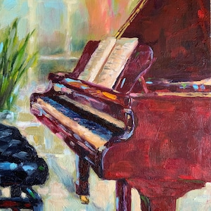 Grand Piano Painting Music Original Art Interior Painting Oil Painting Still Life Artwork Living Room Impressionist Art by RoseGeorgiART