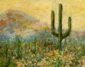 Desert Painting Landscape Original Art 11&quot; x 14&quot; Oil Painting Cacti Artwork Cactus Art Impressionist Art Arizona Painting by RoseGeorgiArt