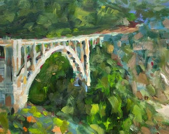 Big Sur Painting: Rocky Creek Bridge, Coastal California Impasto Art