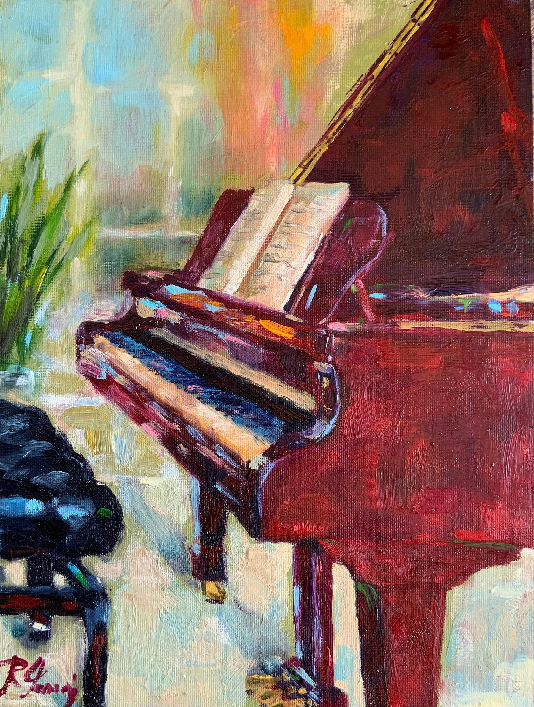 Piano Painting Music Original Art 12 by 9 Interior Classical Grand
