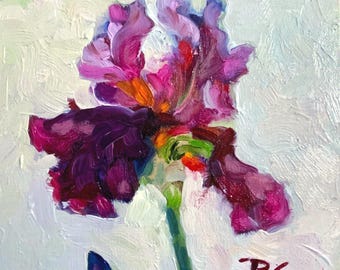 Iris Original Oil Painting Impressionist Floral Art February Flower Wall Decor