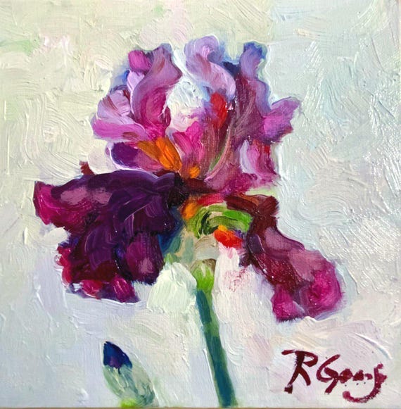 Iris Original Oil Painting Impressionist Floral Art February Flower Wall Decor