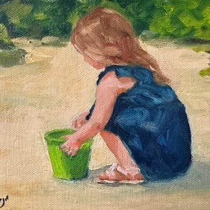 Girl Painting Figurative Original Art 6&quot; x 8&quot; Child Artwork Small Oil Painting Beach Scene Kids On The Sand Fine Art by RoseGeorgiART