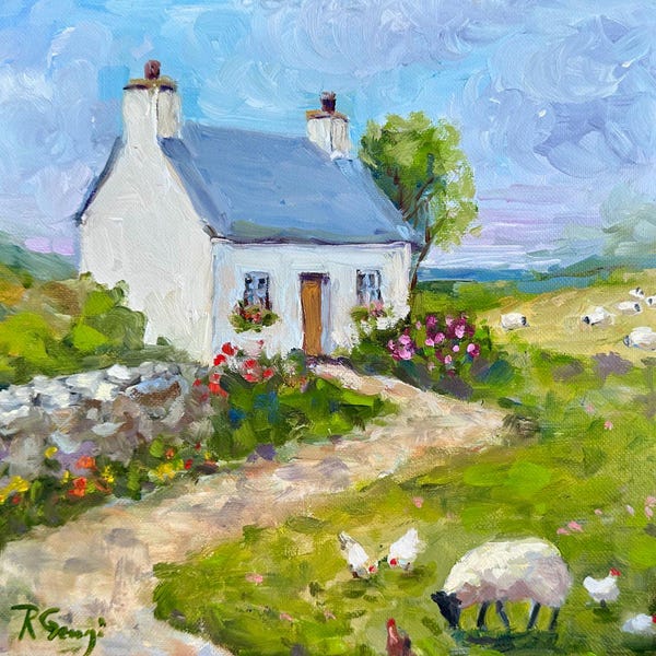Irish Cottage Original Oil Painting Rural Ireland Impasto Artwork Green Impressionist Art