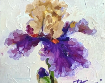 Iris Original Oil Painting Floral Wall Art Impressionist Flower Artwork by RoseGeorgiART