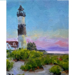 Lighthouse Painting Sunset Original Art 10x8 Oil Painting Ocean Artwork Sunrise Coastal Seascape Impressionist Landscape Art RoseGeorgiART