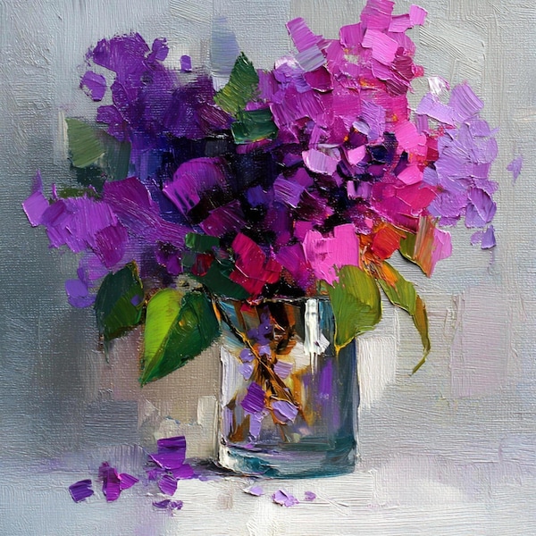 Lilac Blossoms Oil Painting Impasto Original Artwork Impressionist Floral Art