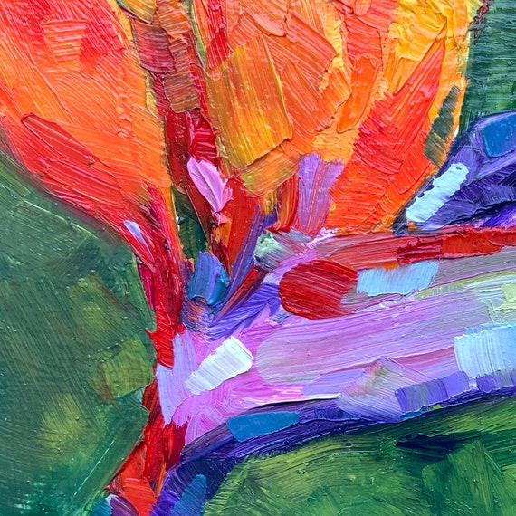 Bird of Paradise Original Oil Painting Tropical Floral Artwork