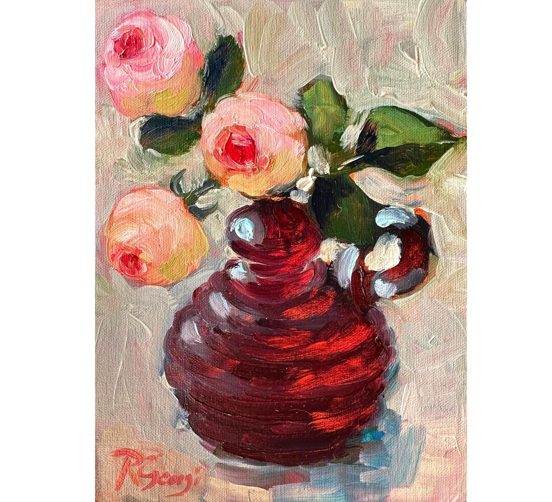 Rose Oil Painting Original Impasto Floral Still Life Art Impressionist ...