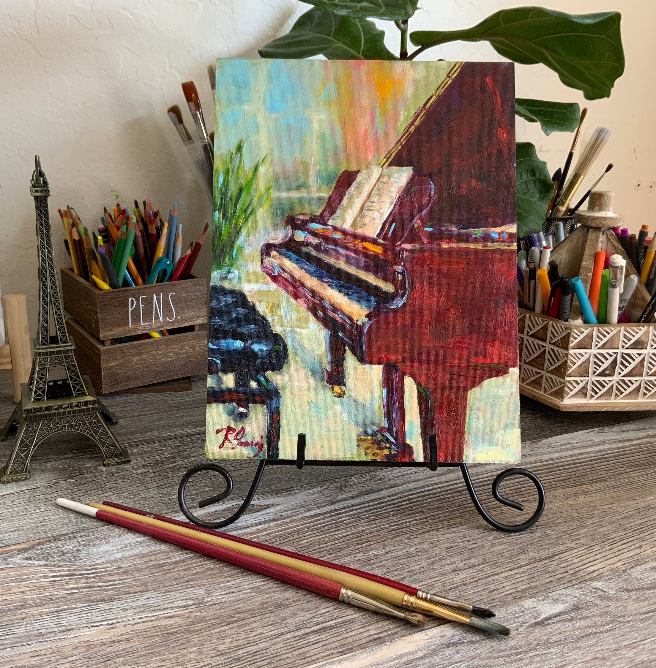 Piano Instrument Watercolor Portrait With Sheet Music Background On Worn Canvas  Tote Bag by Design Turnpike - Fine Art America