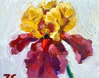 Iris Oil Painting Impressionist Floral Art Original Botanical Artwork by RoseGeorgiART