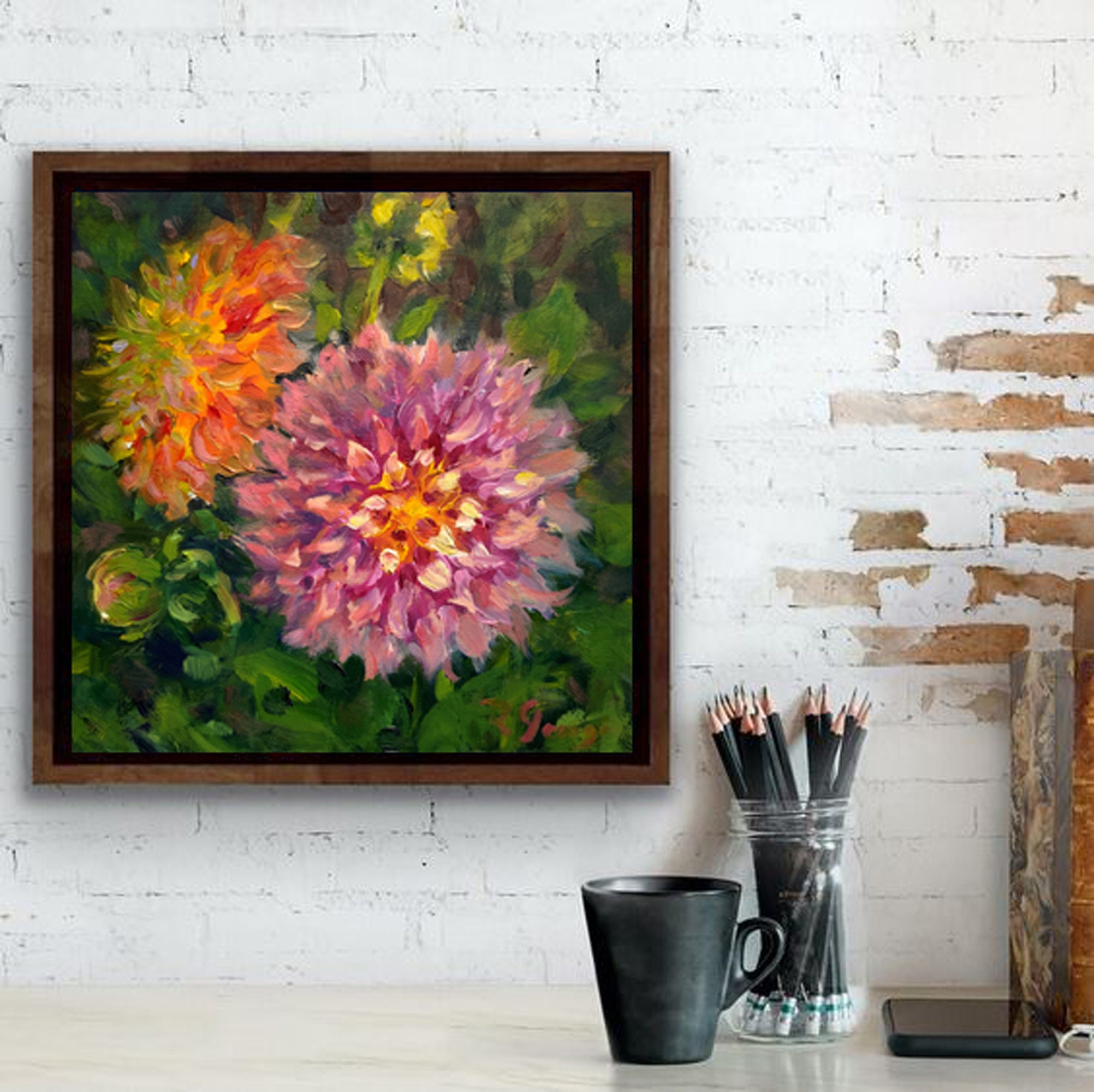 Dahlia Oil Painting Original Floral Impressionist Art Garden