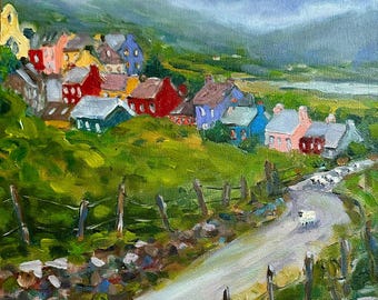 Irish Village Original Oil Painting: Rural Ireland Impasto Artwork Impressionist Art