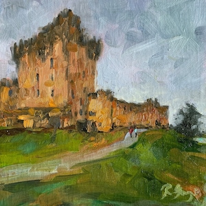 Ross Castle Painting Ireland Original Art Landscape Artwork 8" x 8" Killarney Castle Oil Painting by RoseGeorgiArt
