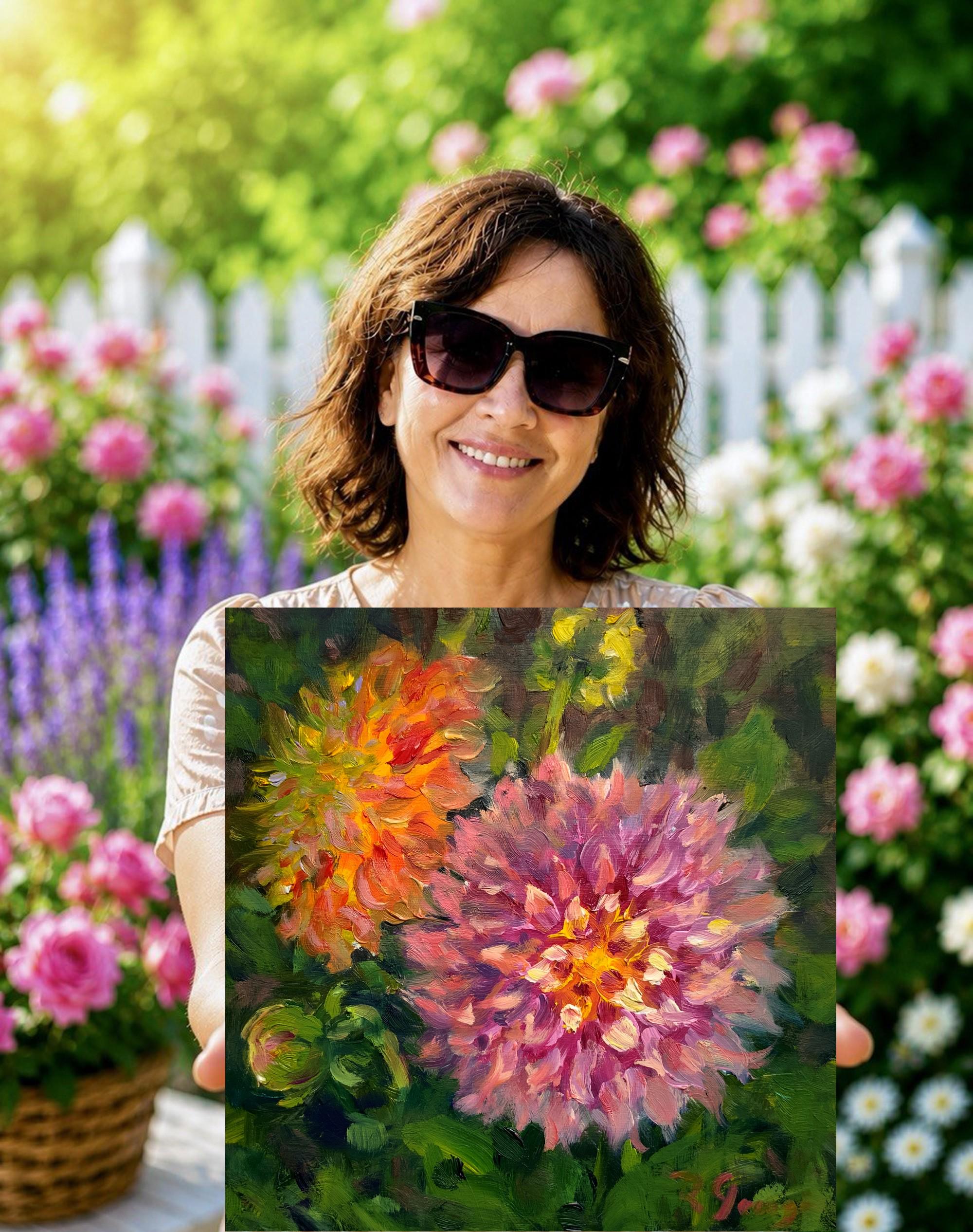 Dahlia Oil Painting Original Floral Impressionist Art Garden