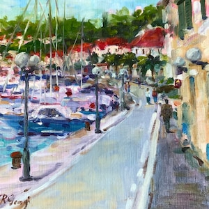 Croatia Painting Mediterranean Original Art Oil Painting Cityscape Wall Art Coastal European Town Artwork Impressionist Art by RoseGeorgiART