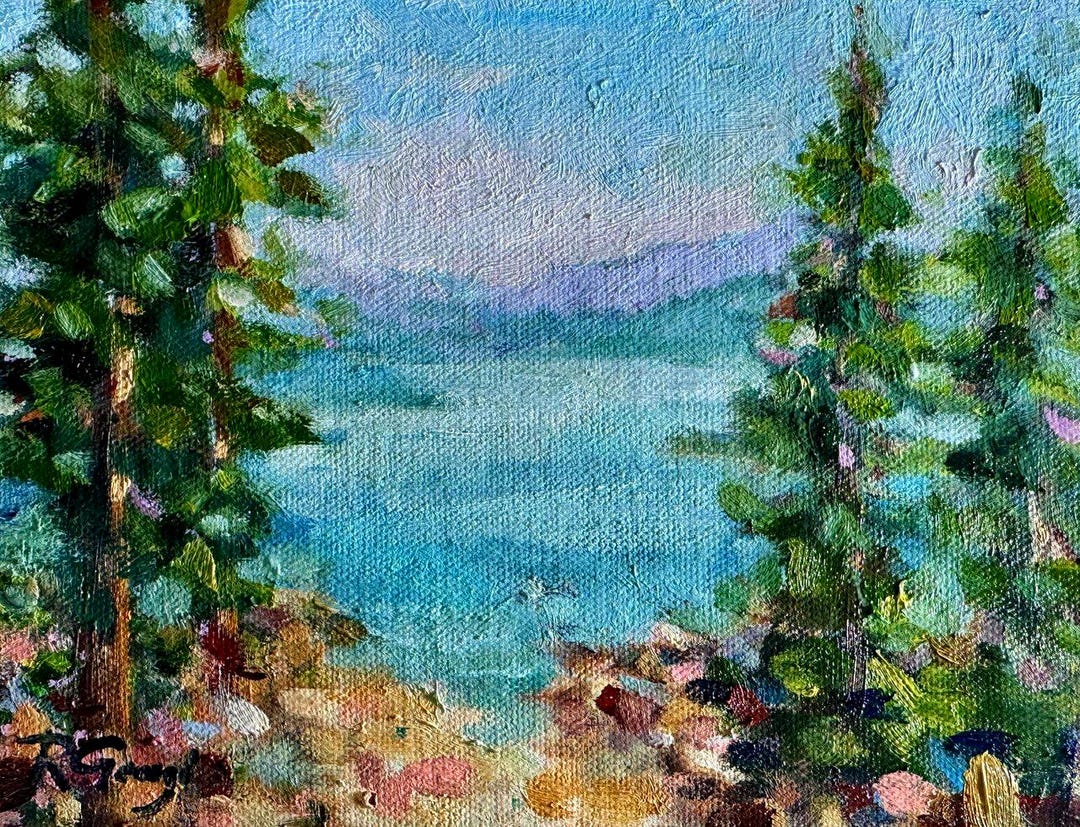 Lake Tahoe Oil Painting Original Mountain Landscape Art 6x8 ...