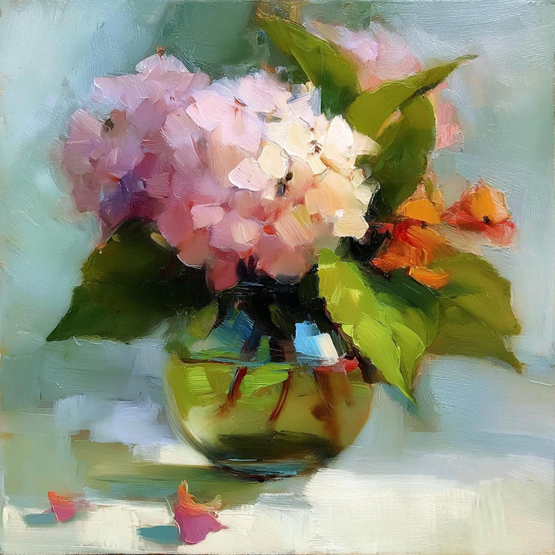 Hydrangea Oil Painting Original Floral Still Life Impressionist Flower ...