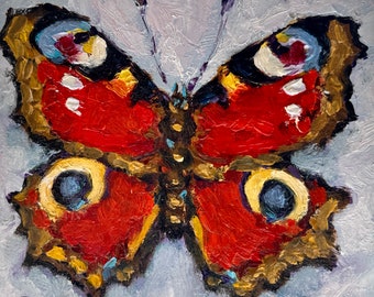 Butterfly Painting Still Life Original Art 6 1'2" by 6 1/2" Impasto Painting Small Oil Painting Fine Art Miniature Artwork by RoseGeorgiArt