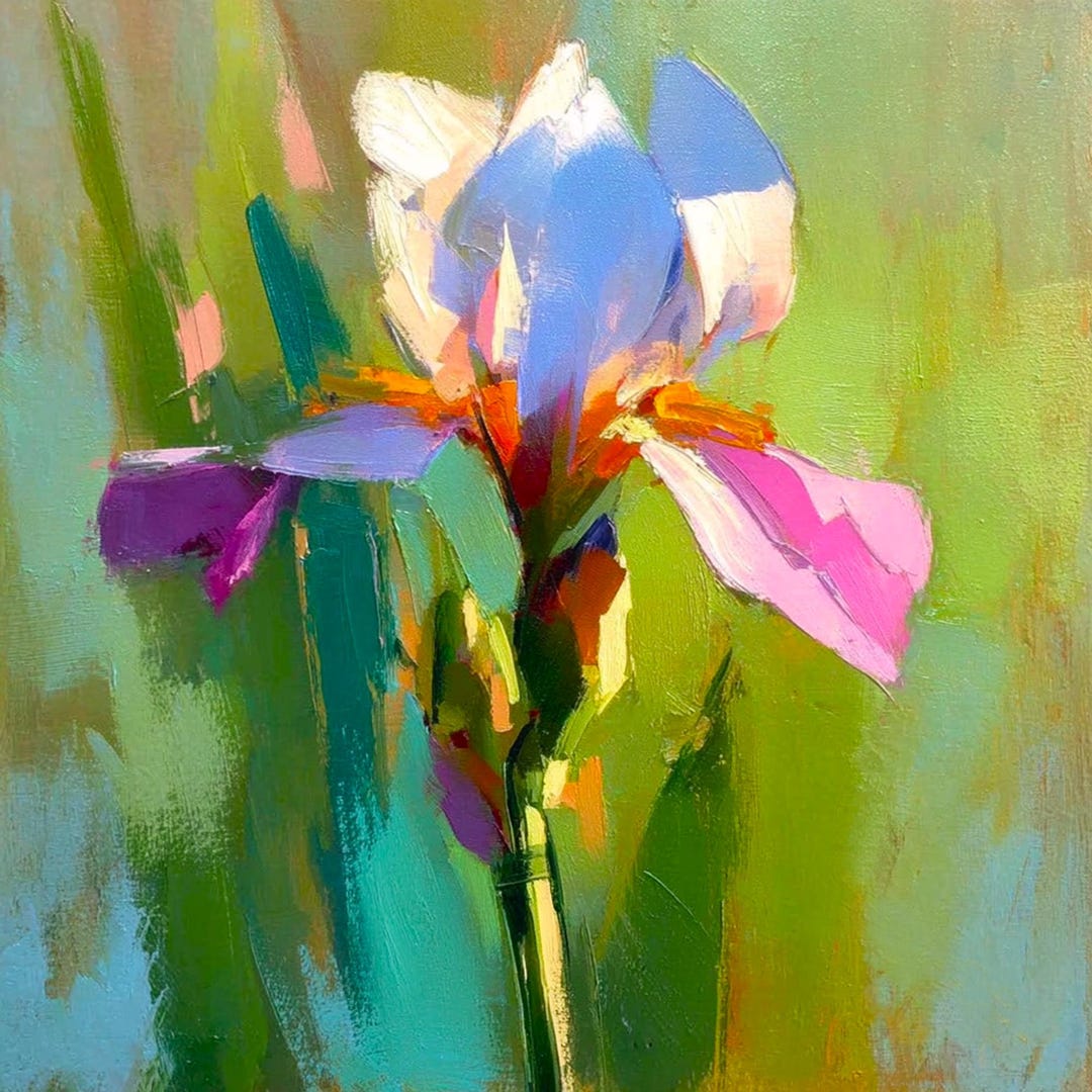 Iris Original Oil Painting Floral Wall Art Impressionist Flower Artwork ...
