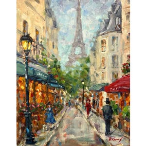 Paris Original Oil Painting France Сityscape Eiffel Tower Wall Art Buildings Street Scene Impressionist Artwork by RoseGeorgiART