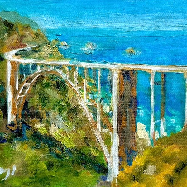 Rocky Creek Bridge Painting  Bug Sur Original Art 5x7 Coastal California Wall Art Impasto Oil Painting  Landscape Artwork By RoseGeorgiART