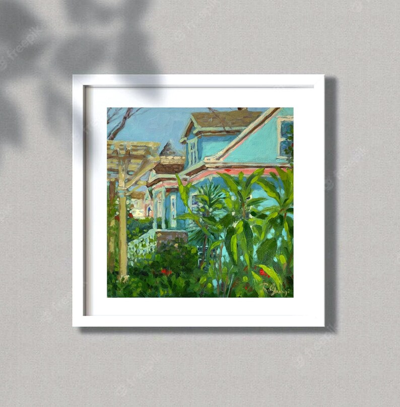 Victorian Home Oil Painting Original Artwork California Cityscape Impressionist Art by RoseGeorgiART image 8