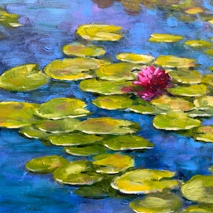 Water Lilies Oil Painting: Monet Pond Landscape, Original Fine Art