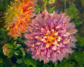 Dahlia Oil Painting Original Floral Impressionist Art Garden Artwork