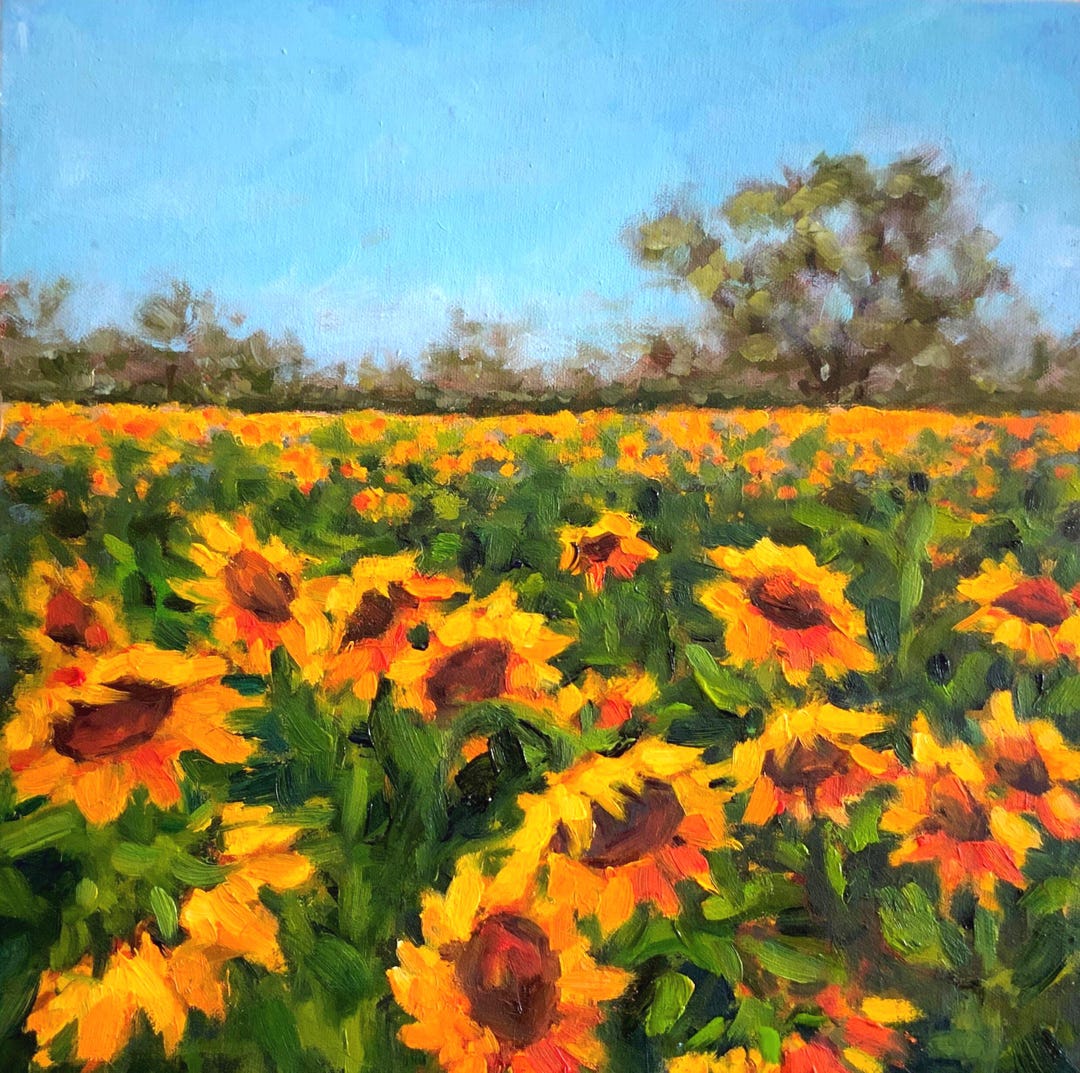Sunflower Field Oil Painting Original Artwork Impressionist Landscape ...