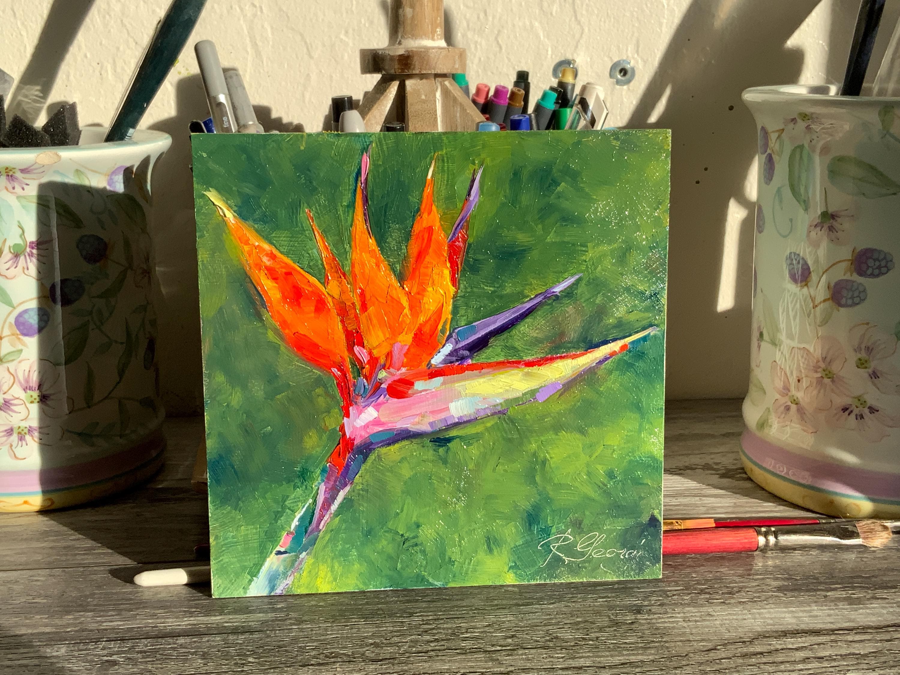 Bird of Paradise Original Oil Painting Tropical Floral Artwork