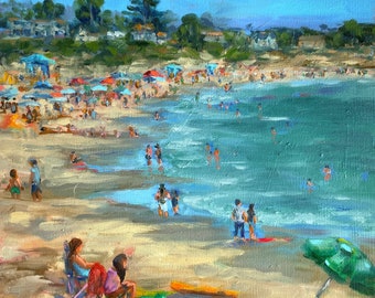 Beach Painting Santa Cruz Original Art Oil Painting California Landscape Artwork Impressionist Art California Coast Artwork by RoseGeorgiART