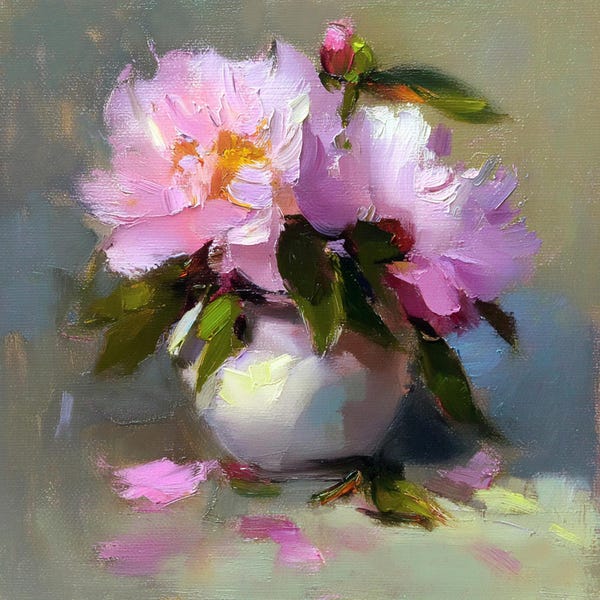 Pink Peony Oil Painting Original Floral Artwork June Birth Flower Garden Impressionist Art