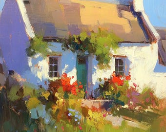 Irish Cottage Original Oil Painting: Rural Ireland Impasto Artwork Impressionist Art