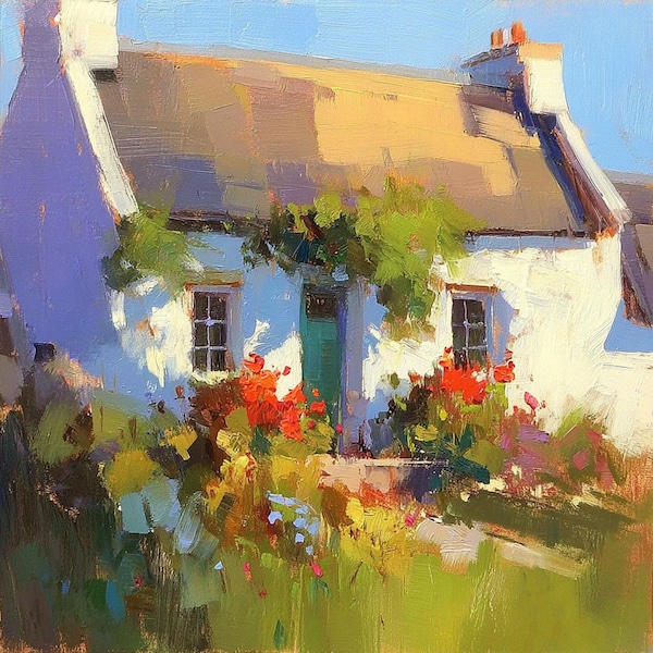 Irish Cottage Original Oil Painting: Rural Ireland Impasto Artwork Impressionist Art