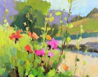 Wild Flowers Original Oil Painting Floral Artwork Landscape Impressionist Art