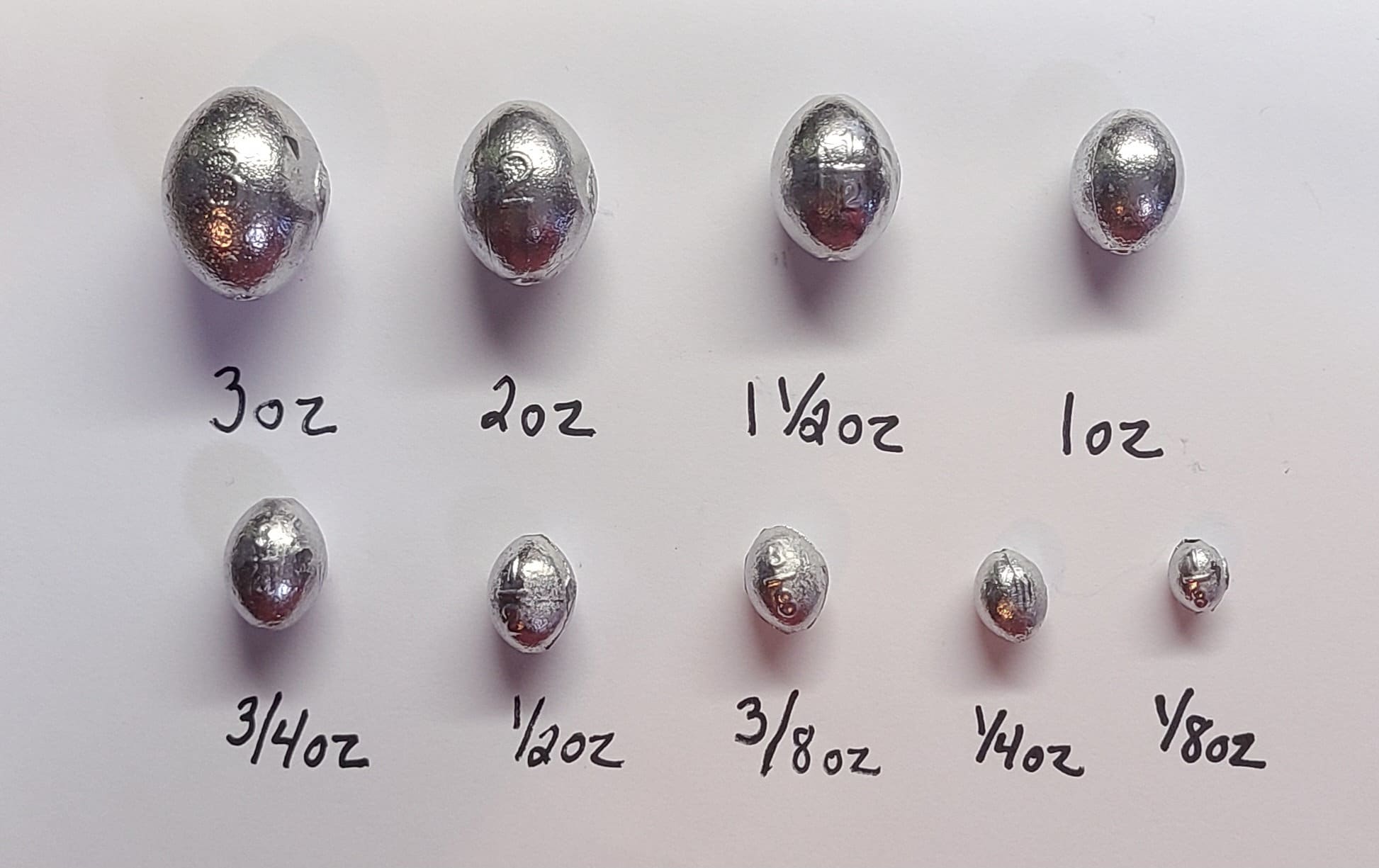 Egg Sinkers Quantity 100 Sizes 1/8, 1/4, 3/8, 1/2, 3/4, 1,