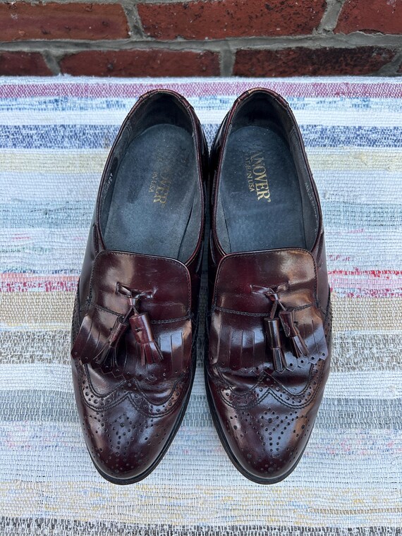 Vintage Hanover Burgundy Leather Tassel Loafers | Mens Size  display picture 2