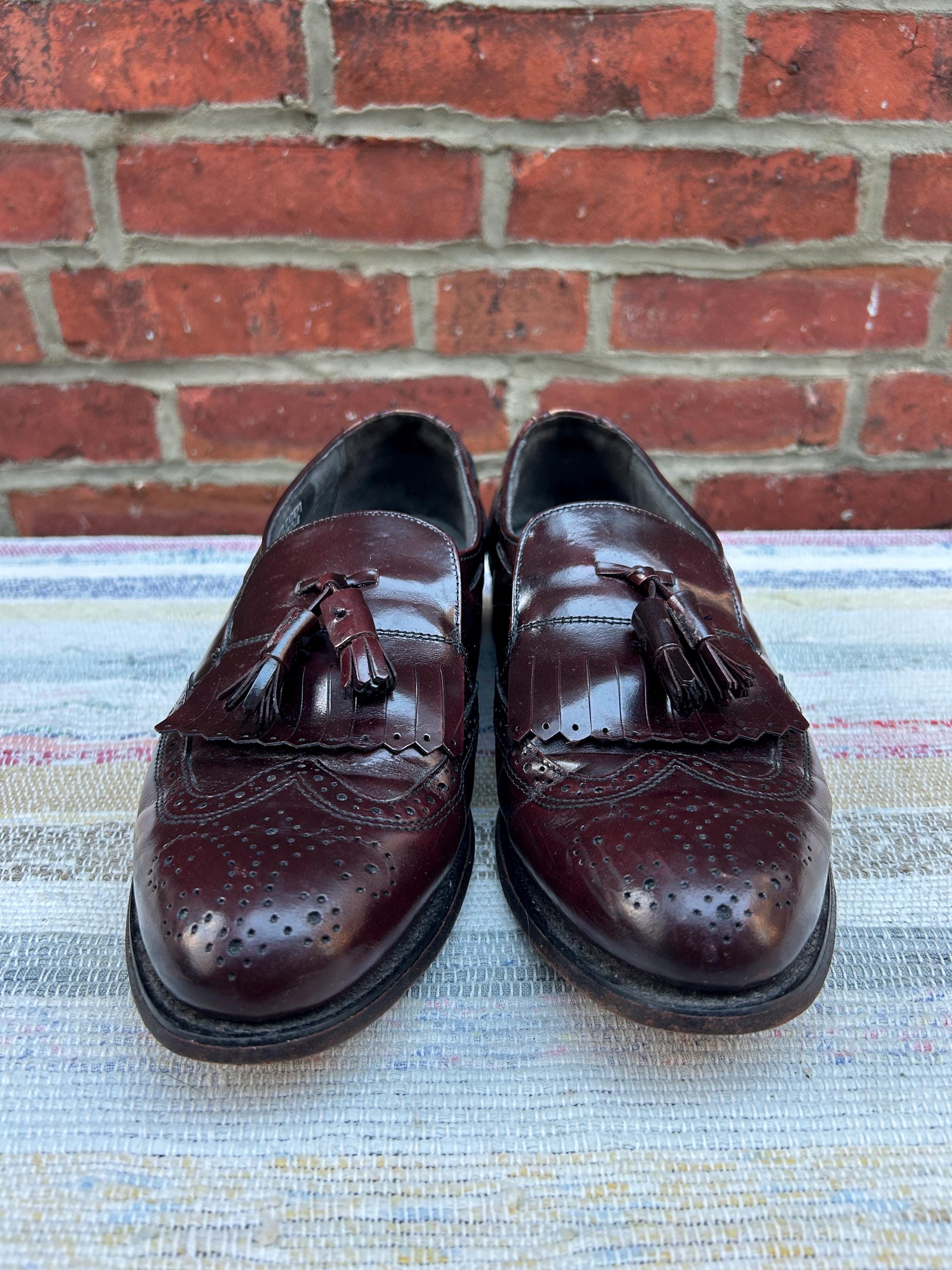 VTG Hanover Shoes Men\'s 9 C/A Loafer Master Flex All Leather Tassel USA Vintage Hanover Burgundy Leather Tassel Loafers | Mens Size  main image 3