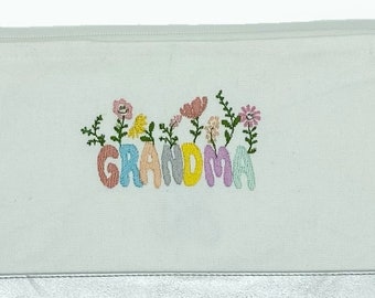 Embroidery Grandma Flower Canvas Pouch