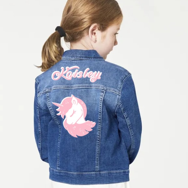 Custom Name Toddler LOVELY UNICORN Blue Jean Jacket, Girls Cute unicorn Jacket.