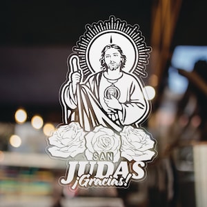 Window Decal, St. Jude Thaddaeus The Apostle, Gracias San Judas, Car Sticker Bumper, Catholic Sticker, decal, skin, Glass Vinyl Sticker.