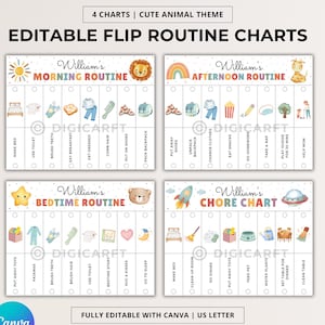 Routine flip chart editable kids,morning routine,Chore chart,Bedtime routine,Daily routine chart toddler boy,flip routine chart canva edit