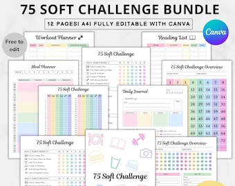 75 soft challenge tracker printable editable,Soft challenge 75,75 easy challenges,75 soft editable planner,Editable 75 soft challenge bundle